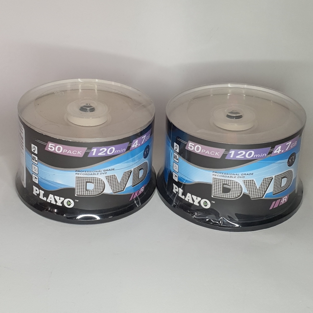 TWO NEW IN PACKAGE Playo Single Sided 8x DVD-R Discs (2 x 50)
